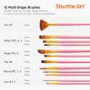 Shuttle Art 12 PCS Paint Brush Set with Case, Assorted Shapes & Sizes for Acrylic, Watercolor, Oil, and Gouache, Perfect Artist Brushes for Kids, Beginners, and Professionals, Ideal for Home or Travel(Pink)