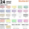 Shuttle Art Fabric Paint, 24 Colors 3D Permanent Paint with Brushes Palette Pen Fabric Sheet Stencils, Glow in The Dark, Glitter, Metallic Colors for Textile Fabric T-shirt Jeans Glass