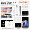 Shuttle Art Watercolor Paint Set, 128 Vibrant Colors with Metallic Shades, Travel Water Color Set with Watercolor Brushes, Palette, Watercolor Sketchbook and Coloring Sheets for Adults, Kids, Artists