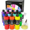 Shuttle Art 12 Colors Acrylic Paint, 250ml/8.45oz Bottles Acrylic Paint Set, Rich Pigments, Bulk Painting Supplies for Artists, Beginners and Kids Painting on Rocks Crafts Canvas Wood