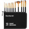 Shuttle Art 12 PCS Paint Brush Set with Case, Assorted Shapes & Sizes for Acrylic, Watercolor, Oil, and Gouache, Perfect Artist Brushes for Kids, Beginners, and Professionals, Ideal for Home or Travel(Black)