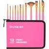 Shuttle Art 12 PCS Paint Brush Set with Case, Assorted Shapes & Sizes for Acrylic, Watercolor, Oil, and Gouache, Perfect Artist Brushes for Kids, Beginners, and Professionals, Ideal for Home or Travel(Pink)