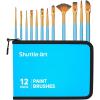Shuttle Art 12 PCS Paint Brush Set with Case, Assorted Shapes & Sizes for Acrylic, Watercolor, Oil, and Gouache, Perfect Artist Brushes for Kids, Beginners, and Professionals, Ideal for Home or Travel(Blue)