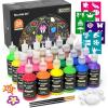 Shuttle Art Fabric Paint, 24 Colors 3D Permanent Paint with Brushes Palette Pen Fabric Sheet Stencils, Glow in The Dark, Glitter, Metallic Colors for Textile Fabric T-shirt Jeans Glass