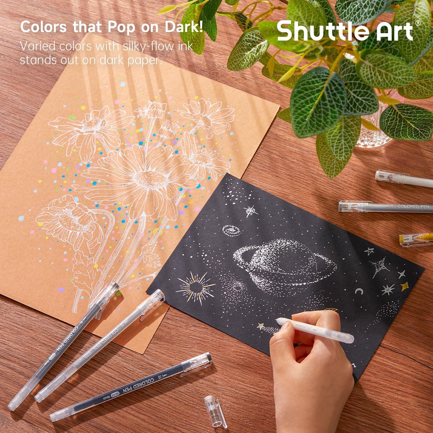 imageShuttle Art Colored Pens 24 Blue ampamp Green Tone Colors Cute Journal Pens 06mm Fine Point Colored Gel Pens for Black Paper Adult Coloring Writing Drawing Journaling Note Taking School Office Home22 Black White Gray  Metallic Tone