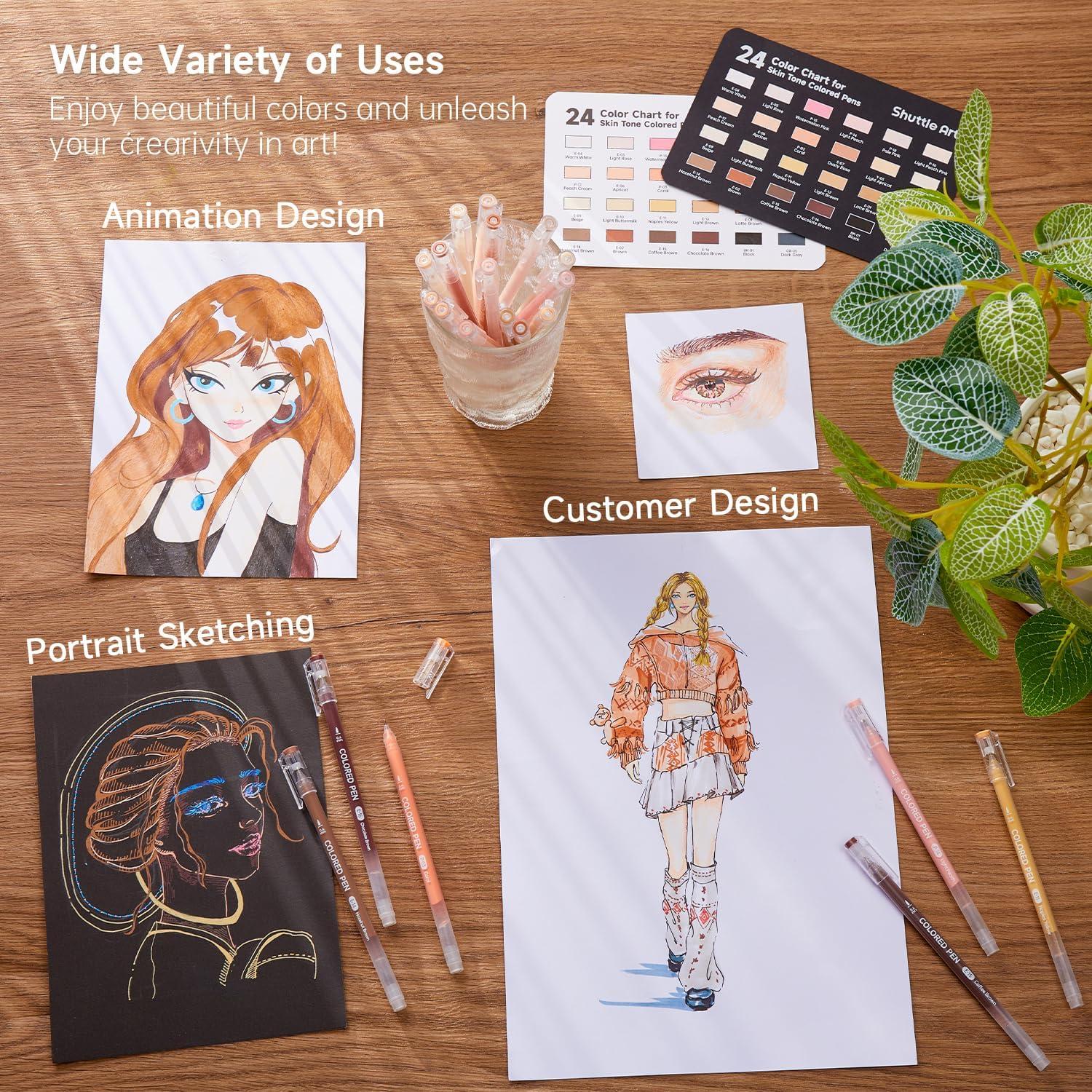 imageShuttle Art Colored Pens 24 Blue ampamp Green Tone Colors Cute Journal Pens 06mm Fine Point Colored Gel Pens for Black Paper Adult Coloring Writing Drawing Journaling Note Taking School Office Home24 Skin Tone