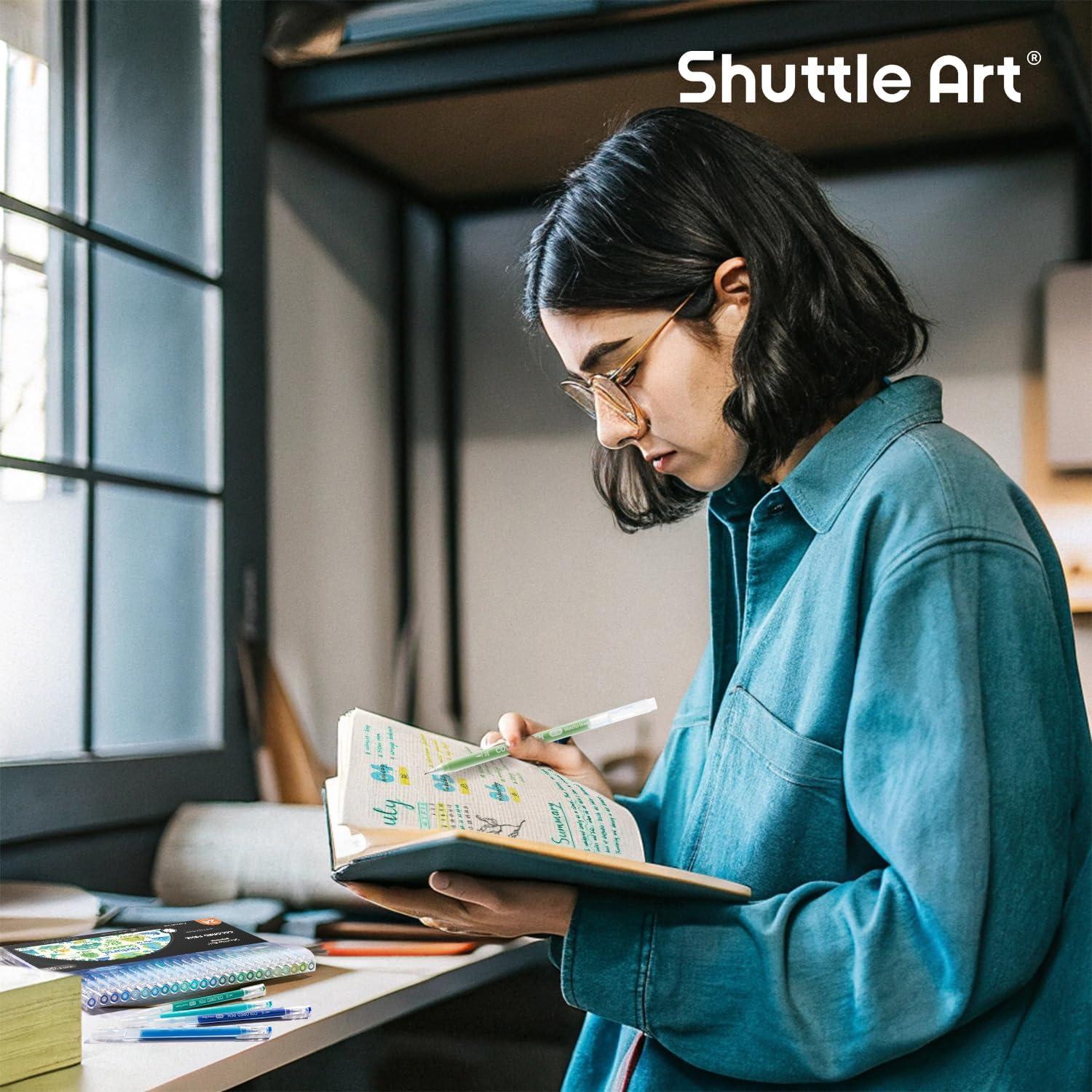 imageShuttle Art Colored Pens 24 Blue ampamp Green Tone Colors Cute Journal Pens 06mm Fine Point Colored Gel Pens for Black Paper Adult Coloring Writing Drawing Journaling Note Taking School Office Home24 Colors