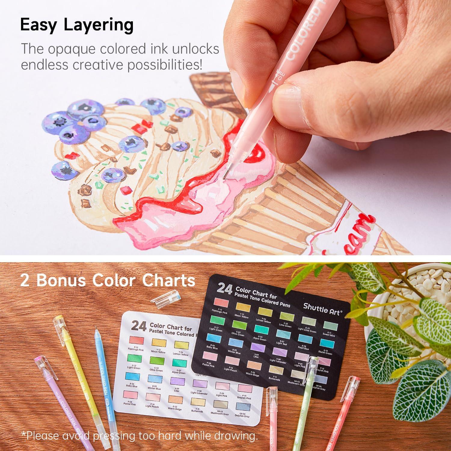 imageShuttle Art Colored Pens 24 Blue ampamp Green Tone Colors Cute Journal Pens 06mm Fine Point Colored Gel Pens for Black Paper Adult Coloring Writing Drawing Journaling Note Taking School Office Home24 Pastel Tone