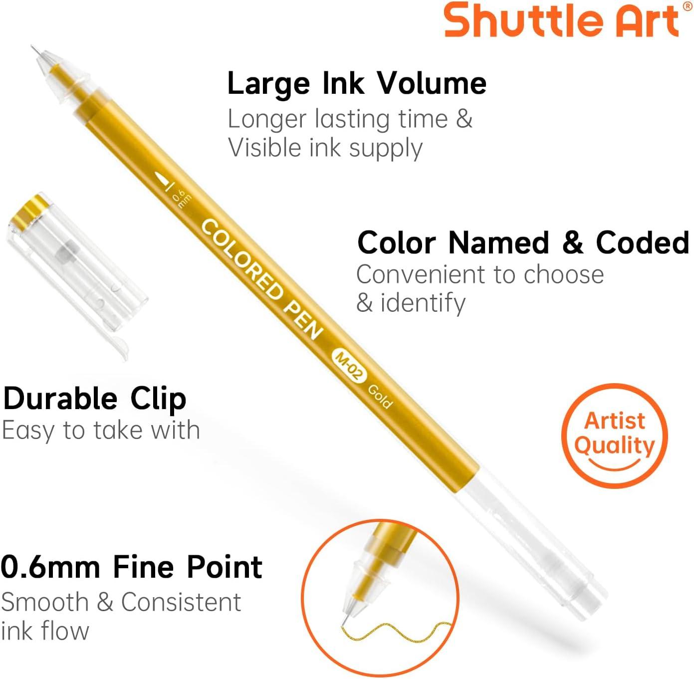 imageShuttle Art Colored Pens 24 Blue ampamp Green Tone Colors Cute Journal Pens 06mm Fine Point Colored Gel Pens for Black Paper Adult Coloring Writing Drawing Journaling Note Taking School Office Home22 Black White Gray  Metallic Tone