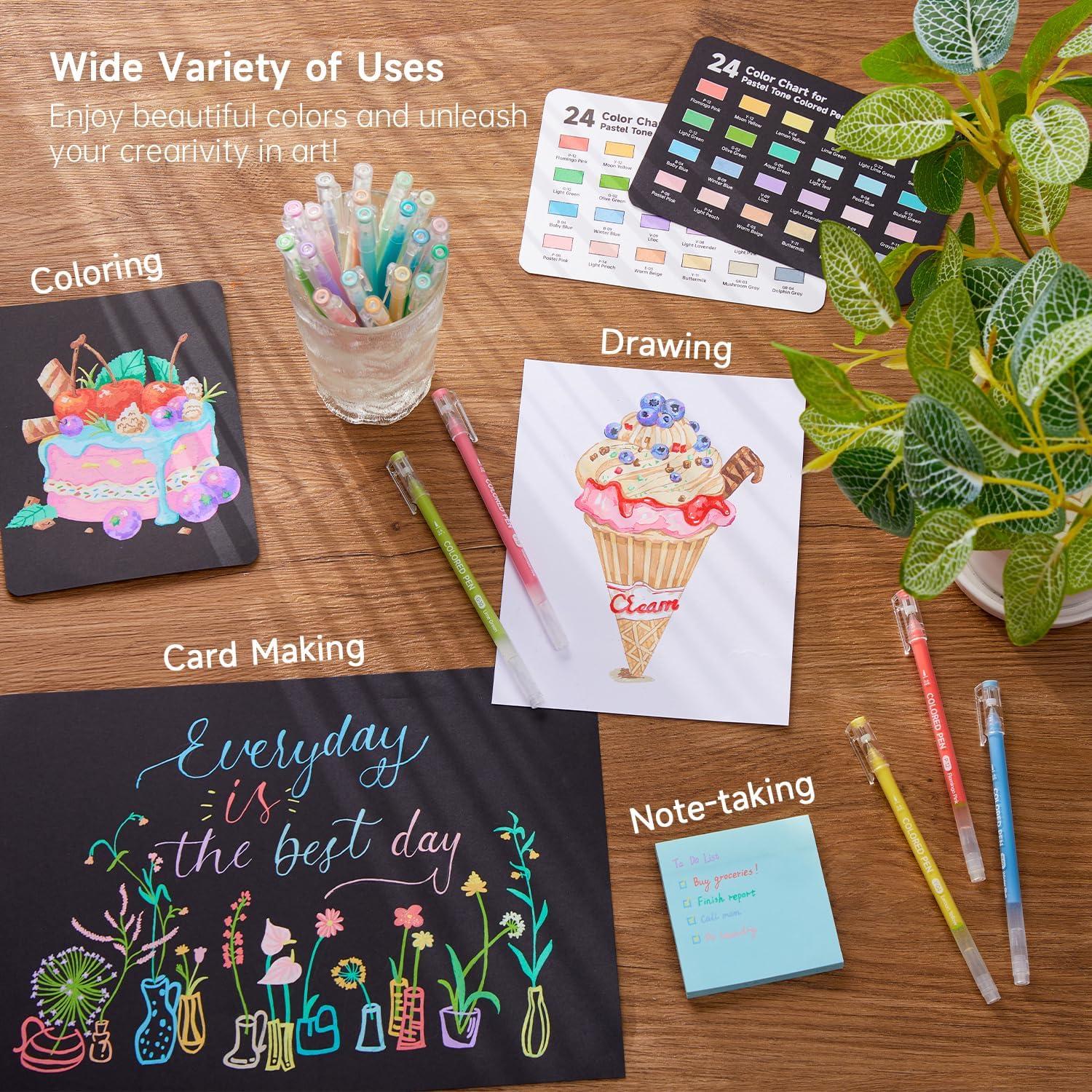 imageShuttle Art Colored Pens 24 Blue ampamp Green Tone Colors Cute Journal Pens 06mm Fine Point Colored Gel Pens for Black Paper Adult Coloring Writing Drawing Journaling Note Taking School Office Home24 Pastel Tone