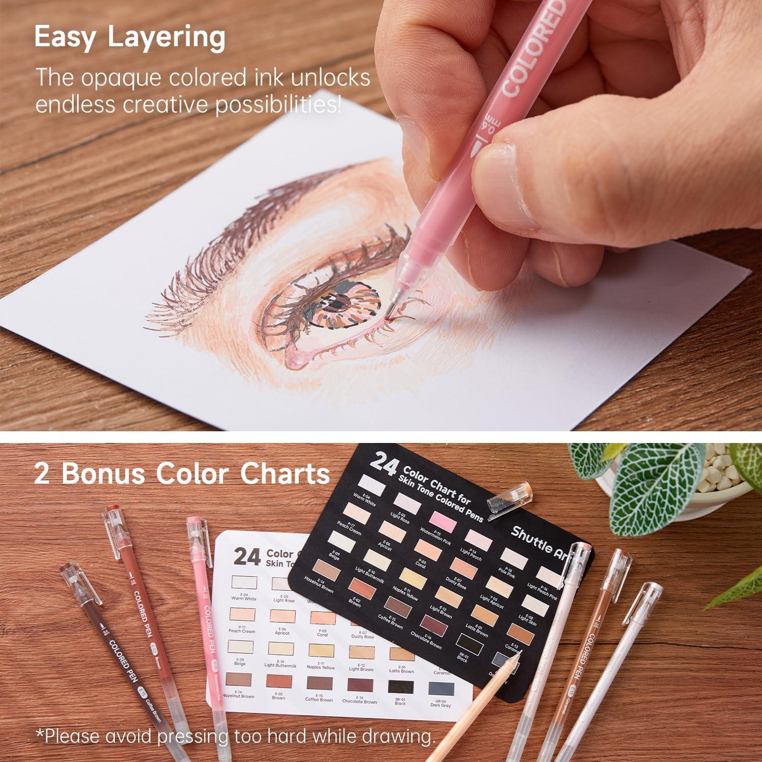 imageShuttle Art Colored Pens 24 Blue ampamp Green Tone Colors Cute Journal Pens 06mm Fine Point Colored Gel Pens for Black Paper Adult Coloring Writing Drawing Journaling Note Taking School Office Home24 Skin Tone