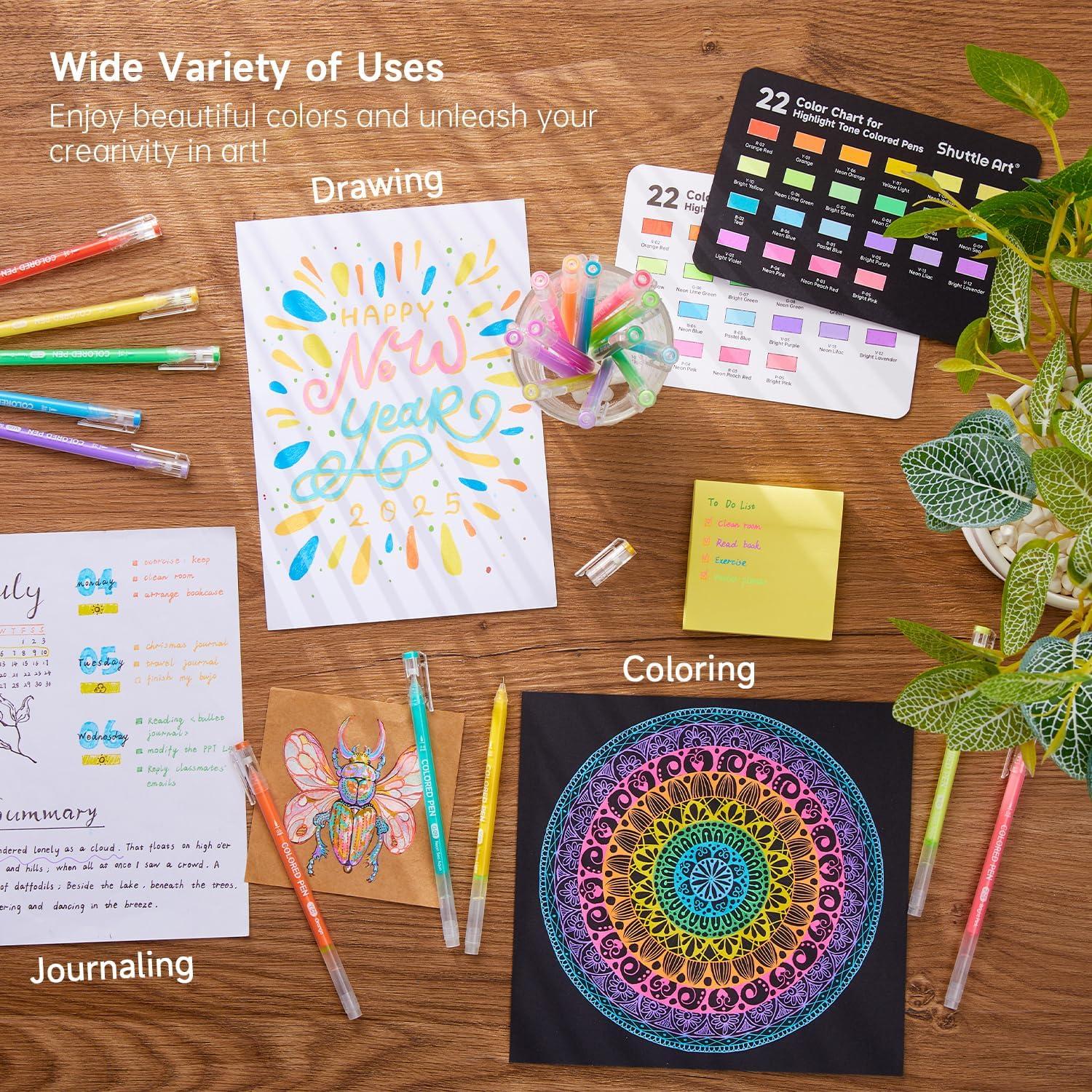 imageShuttle Art Colored Pens 24 Blue ampamp Green Tone Colors Cute Journal Pens 06mm Fine Point Colored Gel Pens for Black Paper Adult Coloring Writing Drawing Journaling Note Taking School Office Home22 Highlight Tone