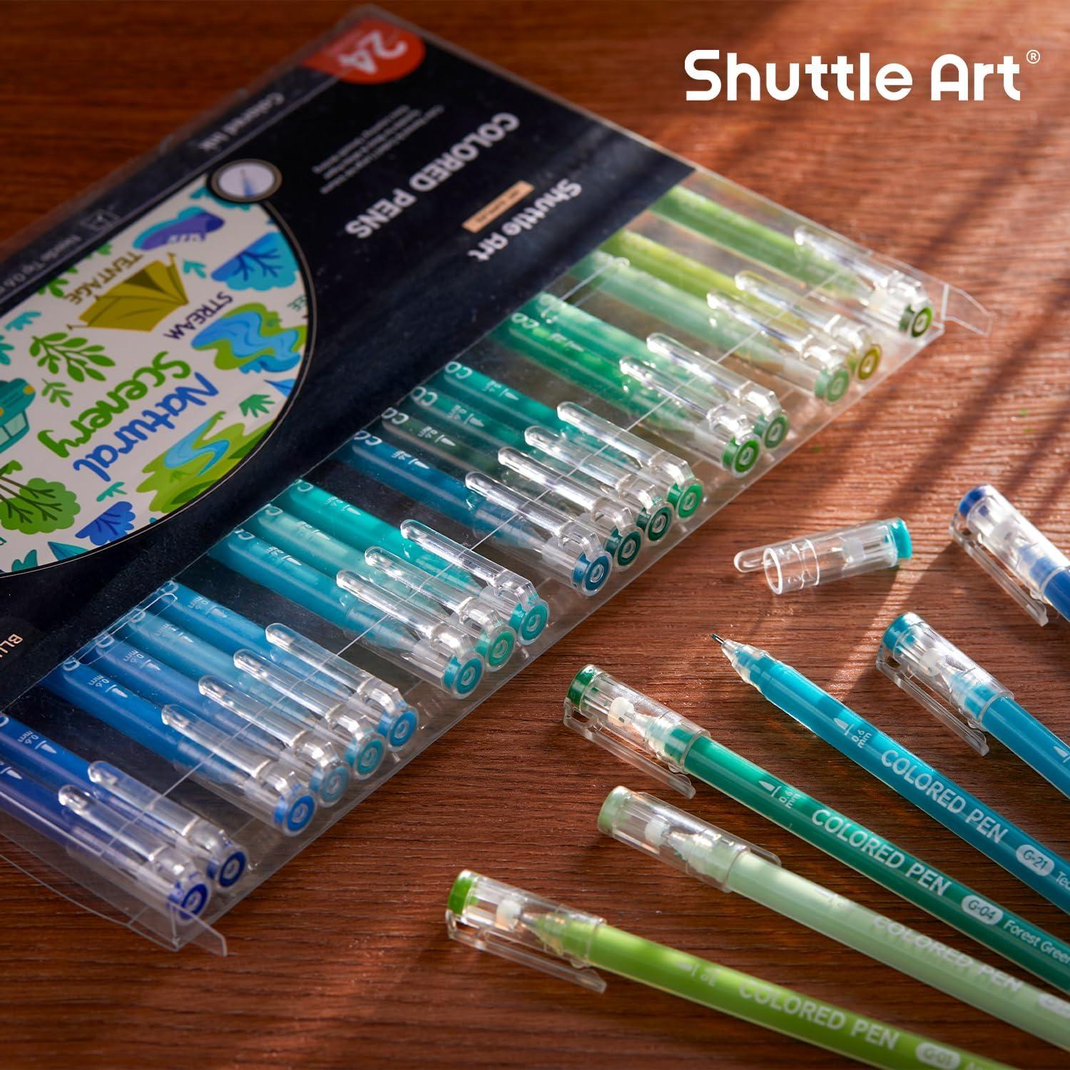 imageShuttle Art Colored Pens 24 Blue ampamp Green Tone Colors Cute Journal Pens 06mm Fine Point Colored Gel Pens for Black Paper Adult Coloring Writing Drawing Journaling Note Taking School Office Home24 Colors