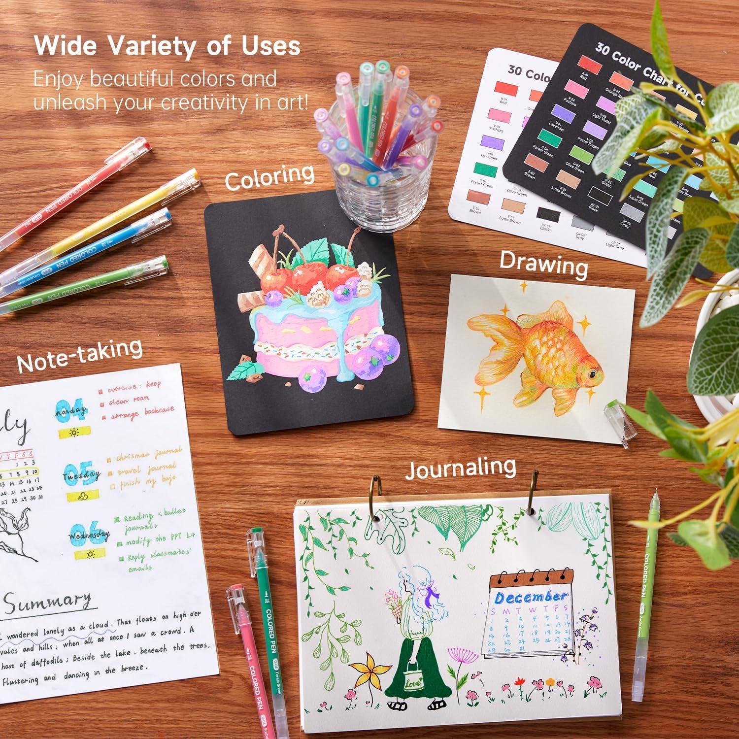 imageShuttle Art Colored Pens 24 Blue ampamp Green Tone Colors Cute Journal Pens 06mm Fine Point Colored Gel Pens for Black Paper Adult Coloring Writing Drawing Journaling Note Taking School Office Home30 Colors