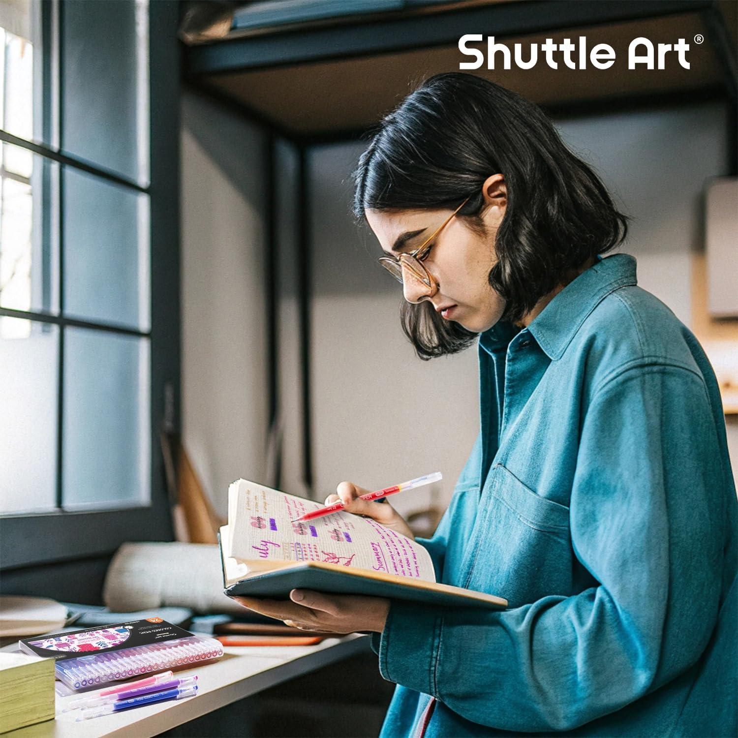 imageShuttle Art Colored Pens 24 Blue ampamp Green Tone Colors Cute Journal Pens 06mm Fine Point Colored Gel Pens for Black Paper Adult Coloring Writing Drawing Journaling Note Taking School Office Home24 Pink  Purple Tone