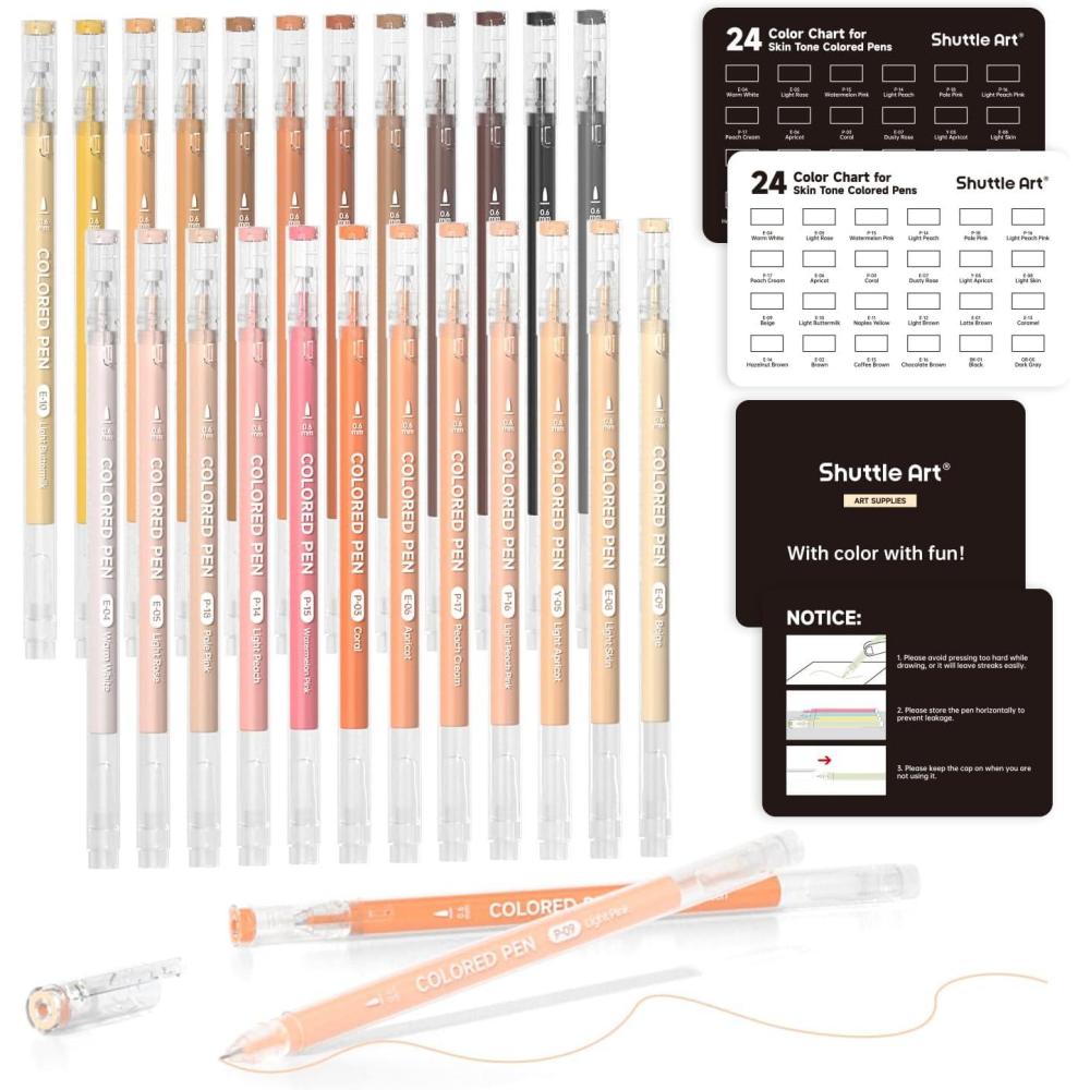 imageShuttle Art Colored Pens 24 Blue ampamp Green Tone Colors Cute Journal Pens 06mm Fine Point Colored Gel Pens for Black Paper Adult Coloring Writing Drawing Journaling Note Taking School Office Home24 Skin Tone