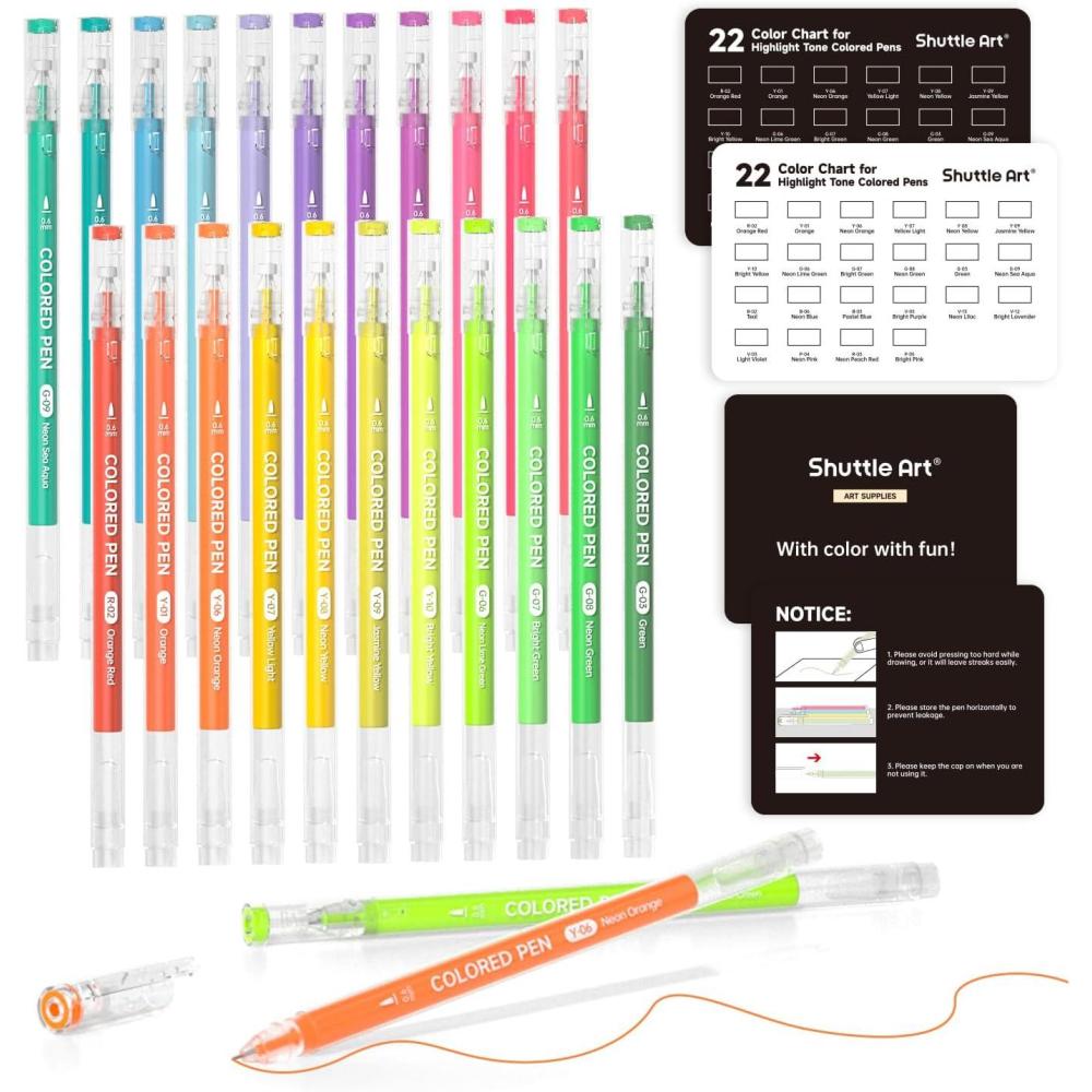 imageShuttle Art Colored Pens 24 Blue ampamp Green Tone Colors Cute Journal Pens 06mm Fine Point Colored Gel Pens for Black Paper Adult Coloring Writing Drawing Journaling Note Taking School Office Home22 Highlight Tone