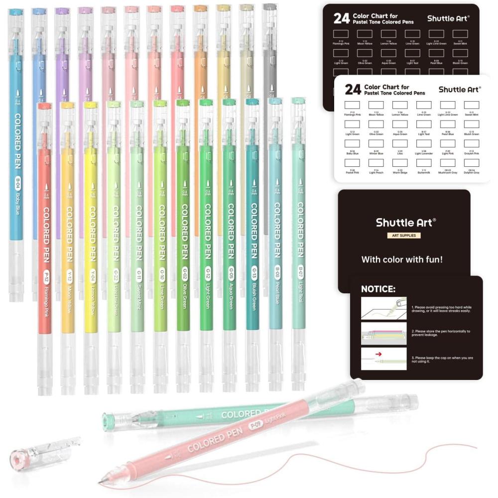 imageShuttle Art Colored Pens 24 Blue ampamp Green Tone Colors Cute Journal Pens 06mm Fine Point Colored Gel Pens for Black Paper Adult Coloring Writing Drawing Journaling Note Taking School Office Home24 Pastel Tone
