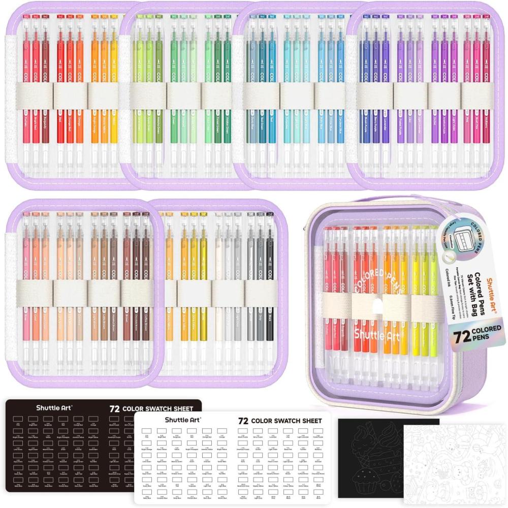 imageShuttle Art Colored Pens 72 Vibrant Colors Cute Journal Pens 06mm Fine Point Colored Gel Pens for Black Paper in Portable Bag for Coloring Writing Drawing Journaling Note Taking School Office Home