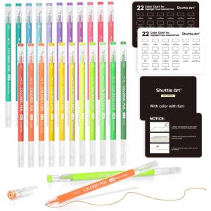 Shuttle Art Colored Pens, 24 Blue & Green Tone Colors Cute Journal Pens 0.6mm Fine Point Colored Gel Pens for Black Paper Adult Coloring Writing Drawing Journaling Note Taking School Office Home(22 Highlight Tone)