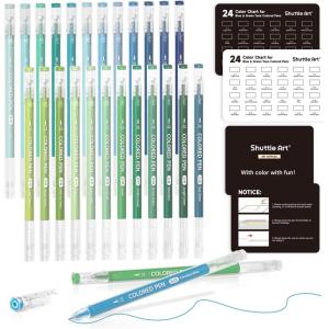 Shuttle Art Colored Pens, 24 Blue & Green Tone Colors Cute Journal Pens 0.6mm Fine Point Colored Gel Pens for Black Paper Adult Coloring Writing Drawing Journaling Note Taking School Office Home(24 Colors)