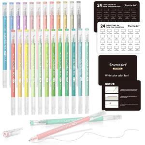 Shuttle Art Colored Pens, 24 Blue & Green Tone Colors Cute Journal Pens 0.6mm Fine Point Colored Gel Pens for Black Paper Adult Coloring Writing Drawing Journaling Note Taking School Office Home(24 Pastel Tone)