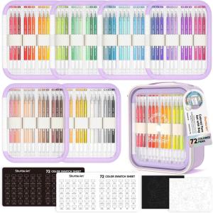 Shuttle Art Colored Pens, 72 Vibrant Colors Cute Journal Pens 0.6mm Fine Point Colored Gel Pens for Black Paper in Portable Bag for Coloring Writing Drawing Journaling Note Taking School Office Home