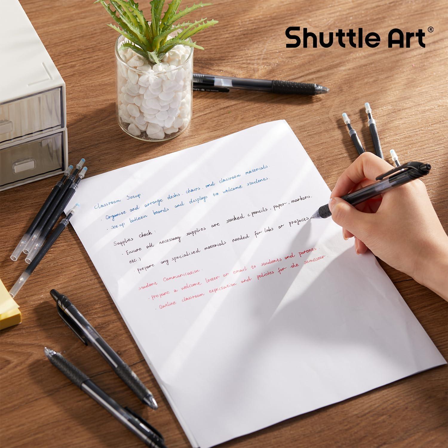 imageShuttle Art School ampamp Work Supplies Bundle 100 Pack Black Retractable Gel Pens 60 Pack Black Retractable Gel Pen Refills 07mm Fine Point for Writing Journaling Taking Notes School Office Home