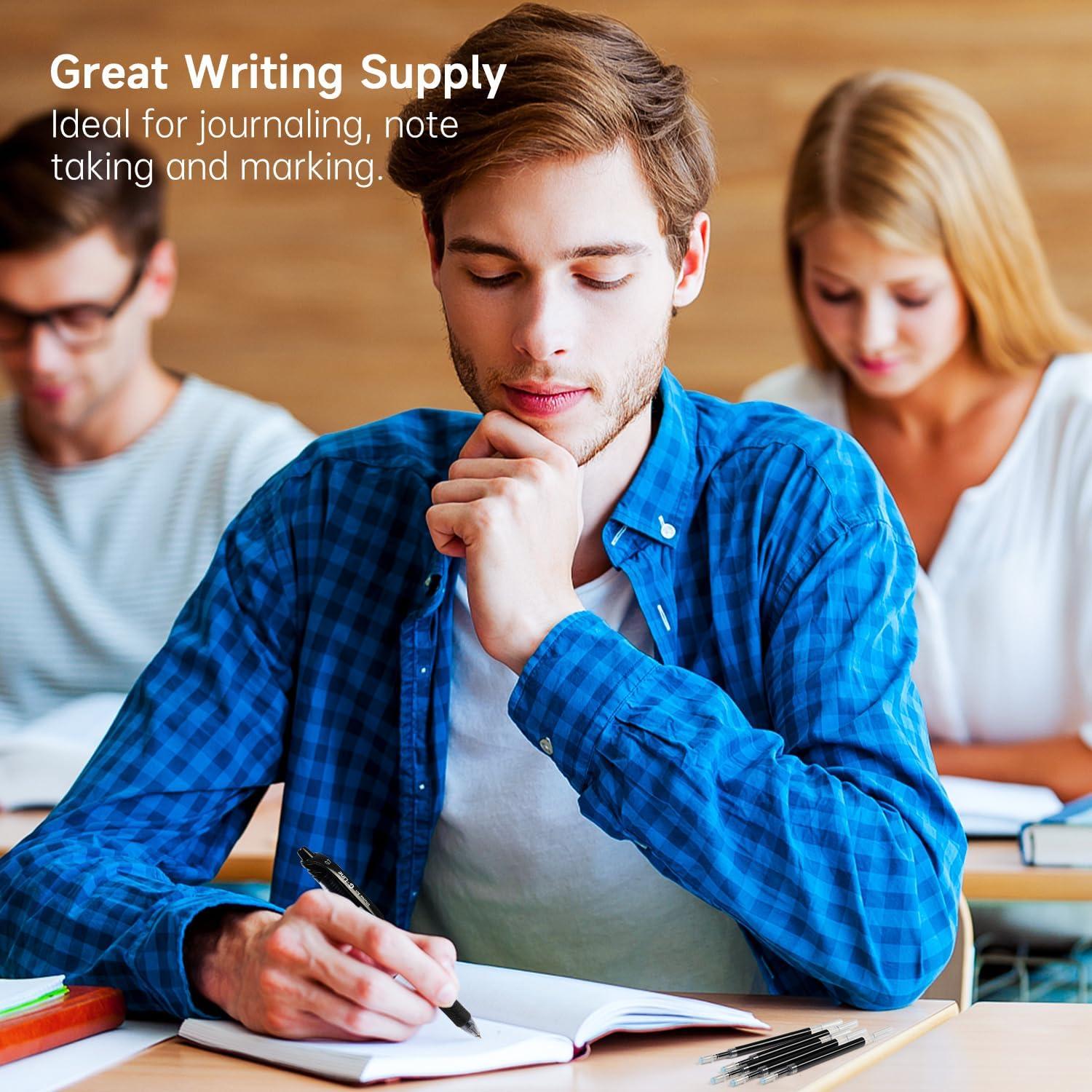 imageShuttle Art School ampamp Work Supplies Bundle 100 Pack Black Retractable Gel Pens 60 Pack Black Retractable Gel Pen Refills 07mm Fine Point for Writing Journaling Taking Notes School Office Home