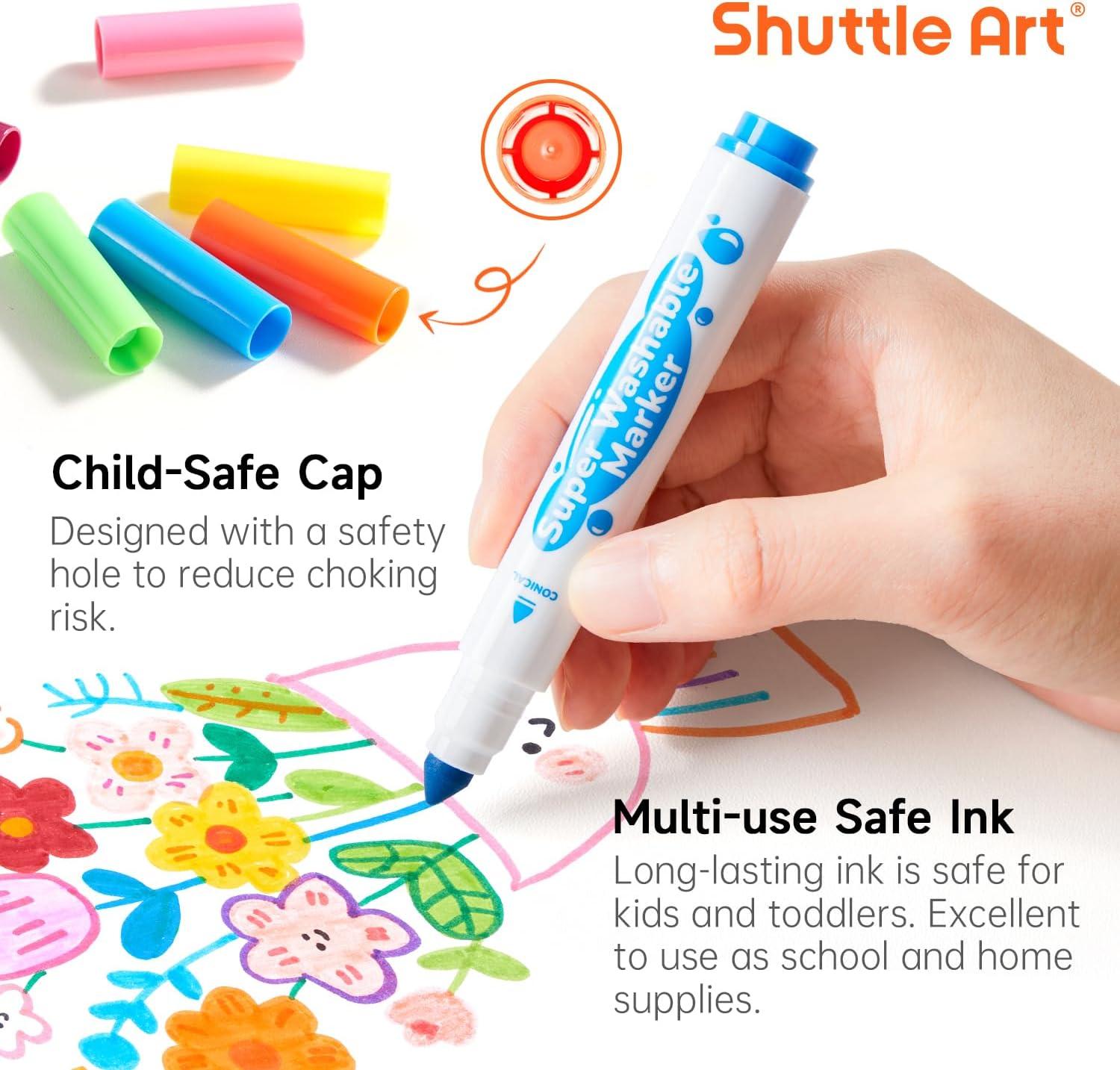imageShuttle Art Super Washable Markers 30 Colors Broad Line Conical Tip Markers for Kids Ultra Clean Coloring Book Marker Set Home Classroom School Supplies for Toddlers Kids Adults Students Teachers
