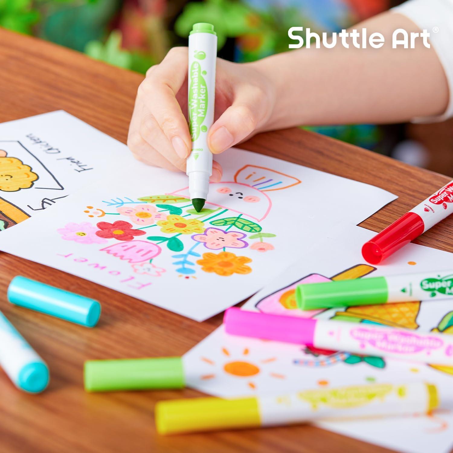 imageShuttle Art Super Washable Markers 30 Colors Broad Line Conical Tip Markers for Kids Ultra Clean Coloring Book Marker Set Home Classroom School Supplies for Toddlers Kids Adults Students Teachers