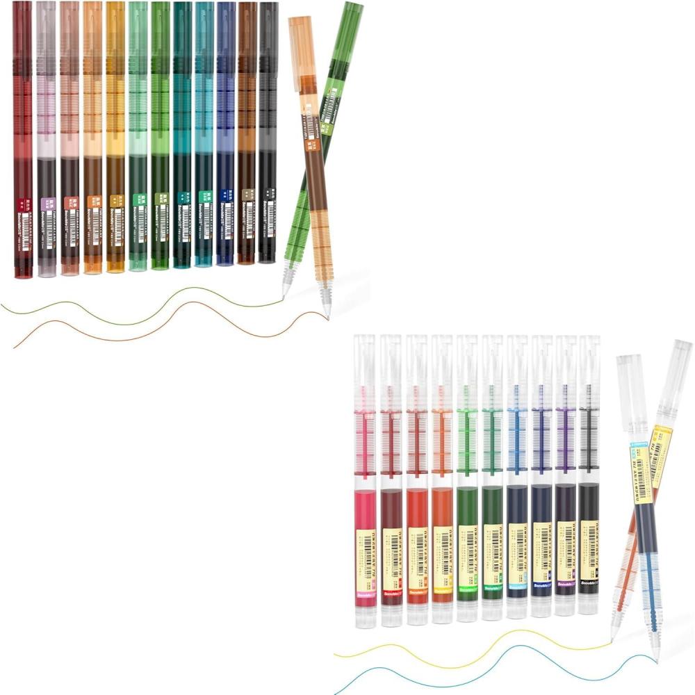 imageShuttle Art School Work ampamp Home Supplies Bundle 22 Colors 10 Bright12 Vintage 05mm Liquid Ink Rollerball Pens Quick Drying for Writing Journaling Taking Notes School Office Home