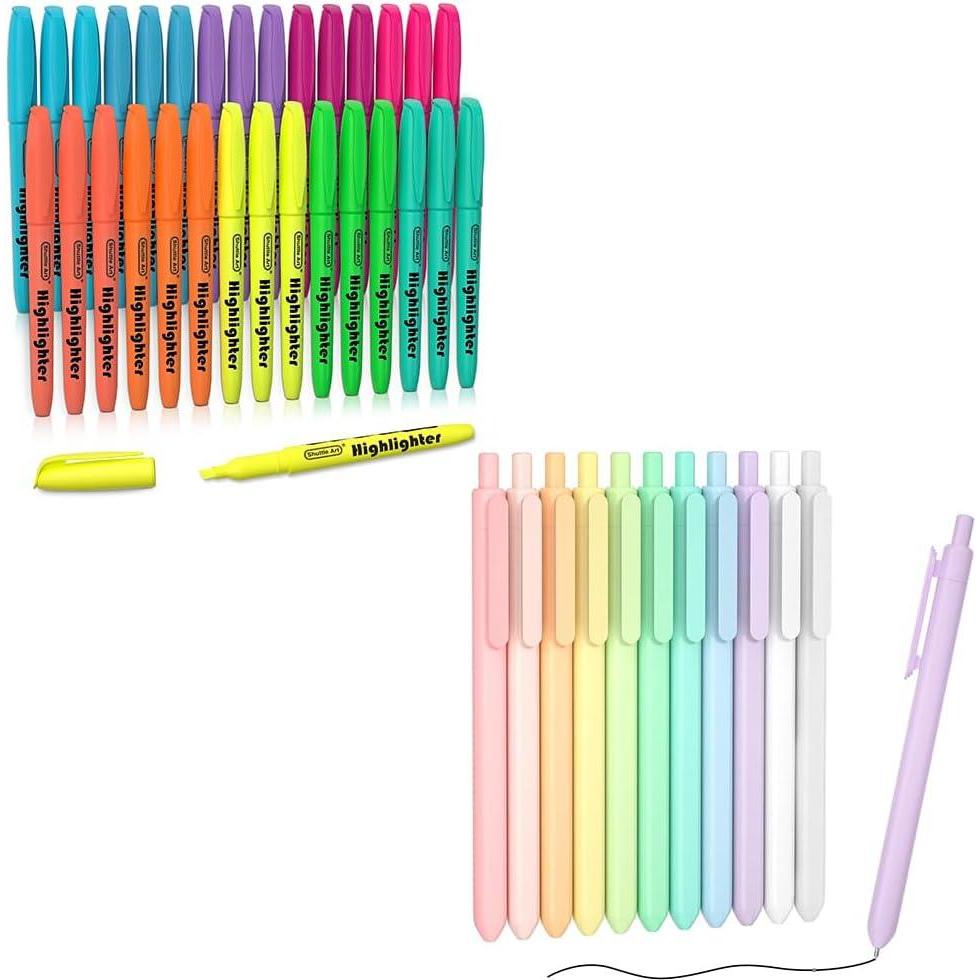 imageShuttle Art School ampamp Work Supplies Bundle 11 Pack Pastel Gel Ink Pens in black ink 05mm Tip 30 Pack Highlighters for Writing Journaling Taking Notes School Office