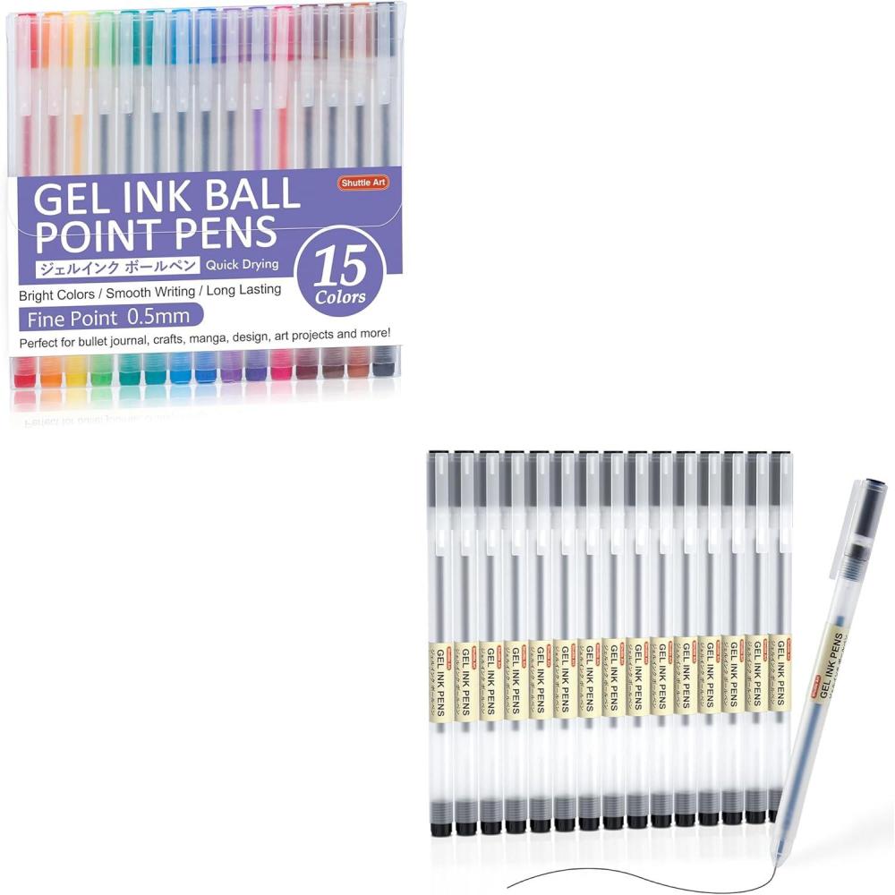 imageShuttle Art School ampamp Work Supplies Bundle 15 Colors 05mm 15 Black 038mm Japanese Style Pens for Writing Journaling Taking Notes School Office Home