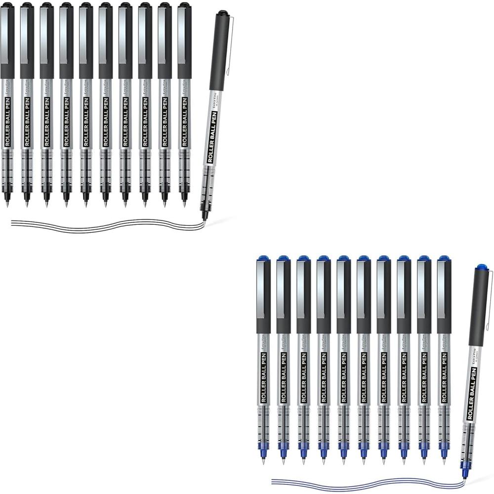 imageShuttle Art School ampamp Work Supplies Bundle 20 Pack10 black 10 blue Liquid Ink Rollerball Pens 05mm Extra Fine Point Quick Drying for Writing Journaling Taking Notes School Office