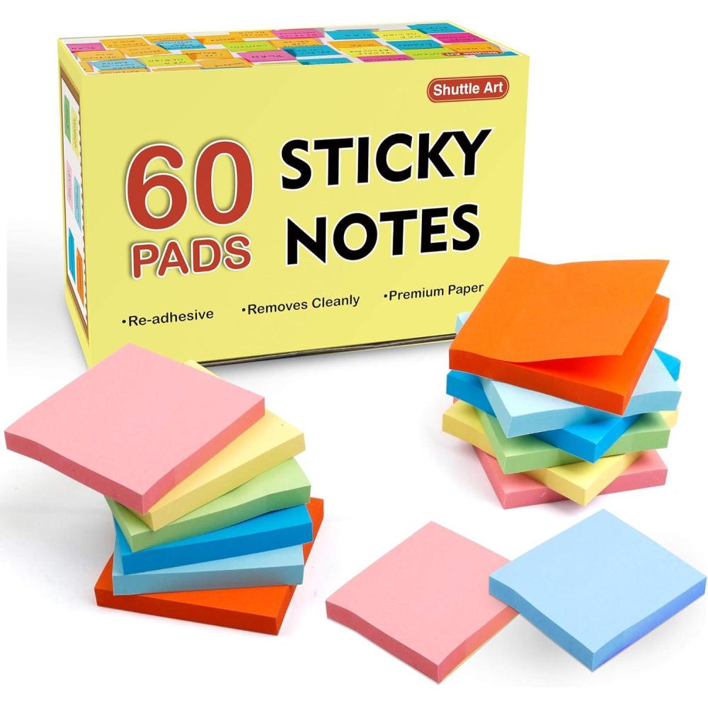 imageSticky Notes Shuttle Art 9 Bright Colors Stickies 9 Pads 630 Sheets Total 3x3 Inches SelfStick Pads for Home School Office60 Pack 6 Colors