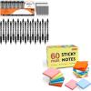 Shuttle Art School & Work Supplies Bundle, 48 Pack Black Retractable Gel Pens 0.7mm Fine Point + 60 Pack Sticky Notes for Writing Journaling Taking Notes School Office Home