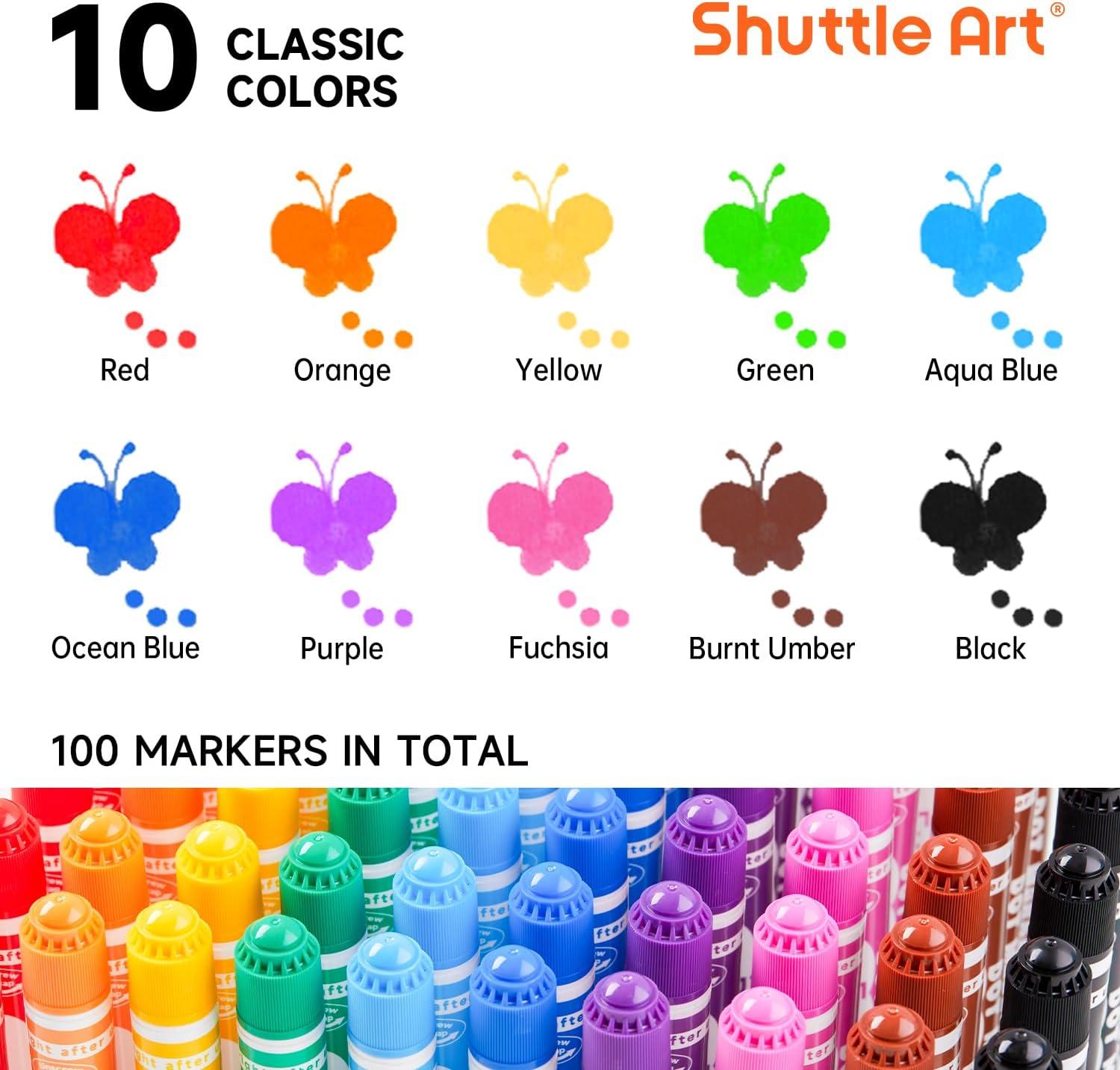 imageShuttle Art 100 Pack Dot Markers 10 Colors x 10 Sets Washable Bingo Daubers Fun Art Supplies for Kids and Preschoolers Non Toxic WaterBased