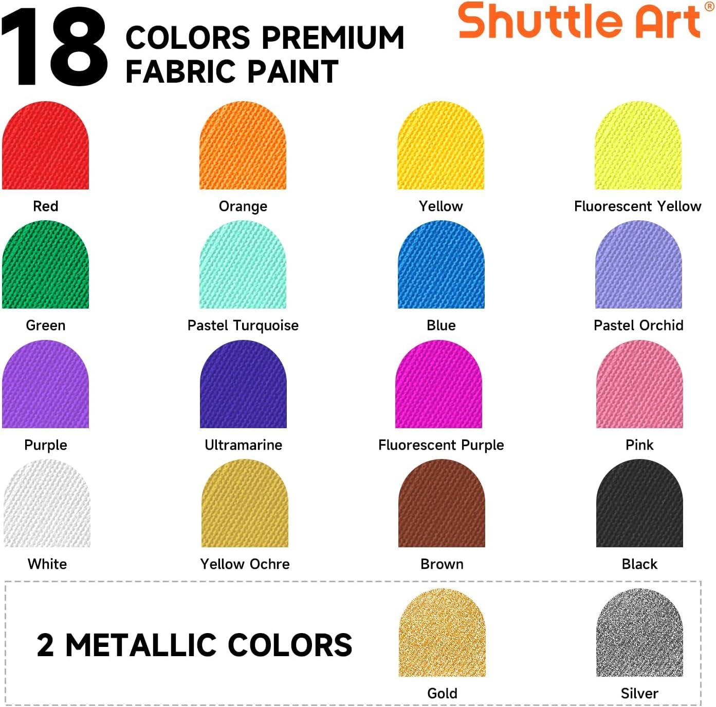 imageShuttle Art 18 Colors Fabric Paint 250ml845oz Permanent Soft Fabric Paint in Bottles with Brushes Palette Stencils NonToxic Textile Paint for TShirts Shoes Jeans Bags DIY ProjectsampampArt