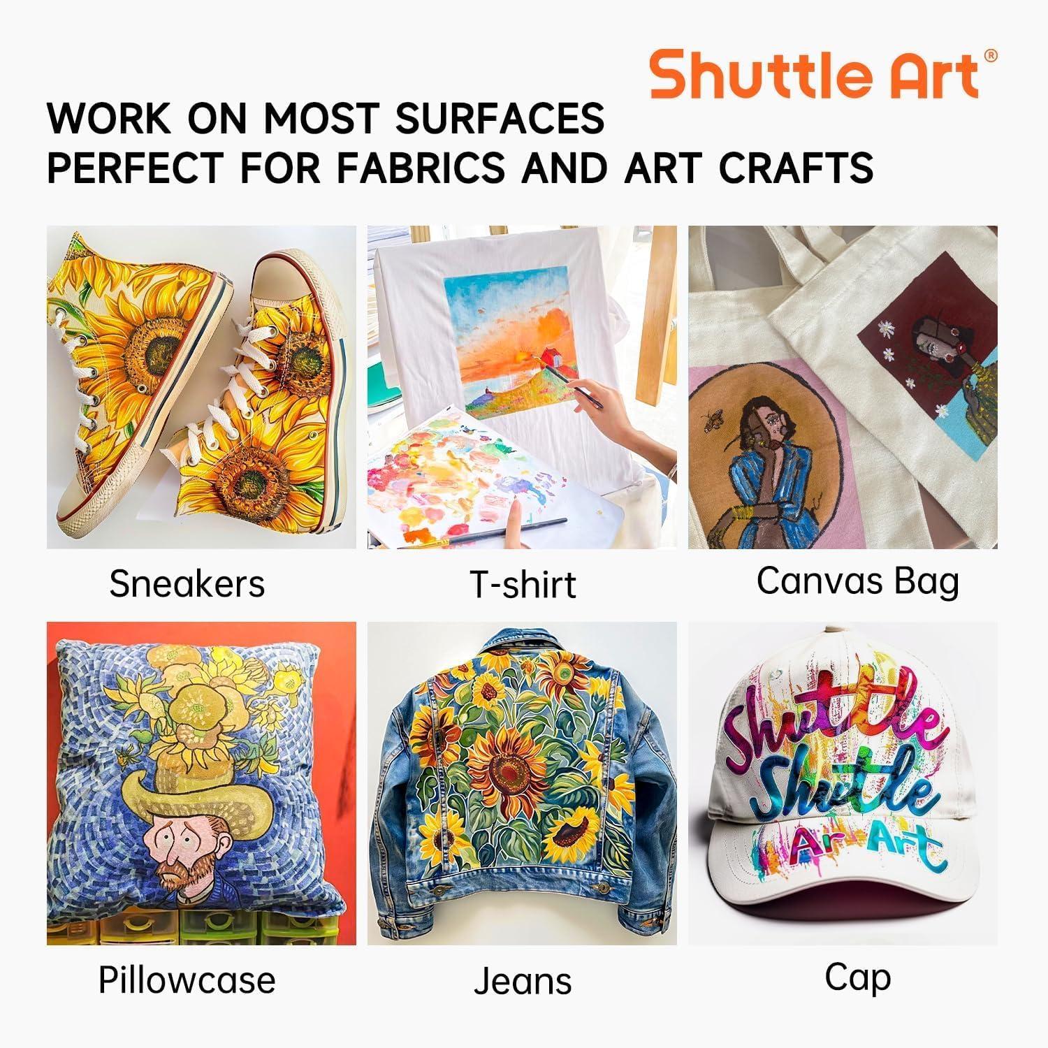 imageShuttle Art 18 Colors Fabric Paint 250ml845oz Permanent Soft Fabric Paint in Bottles with Brushes Palette Stencils NonToxic Textile Paint for TShirts Shoes Jeans Bags DIY ProjectsampampArt