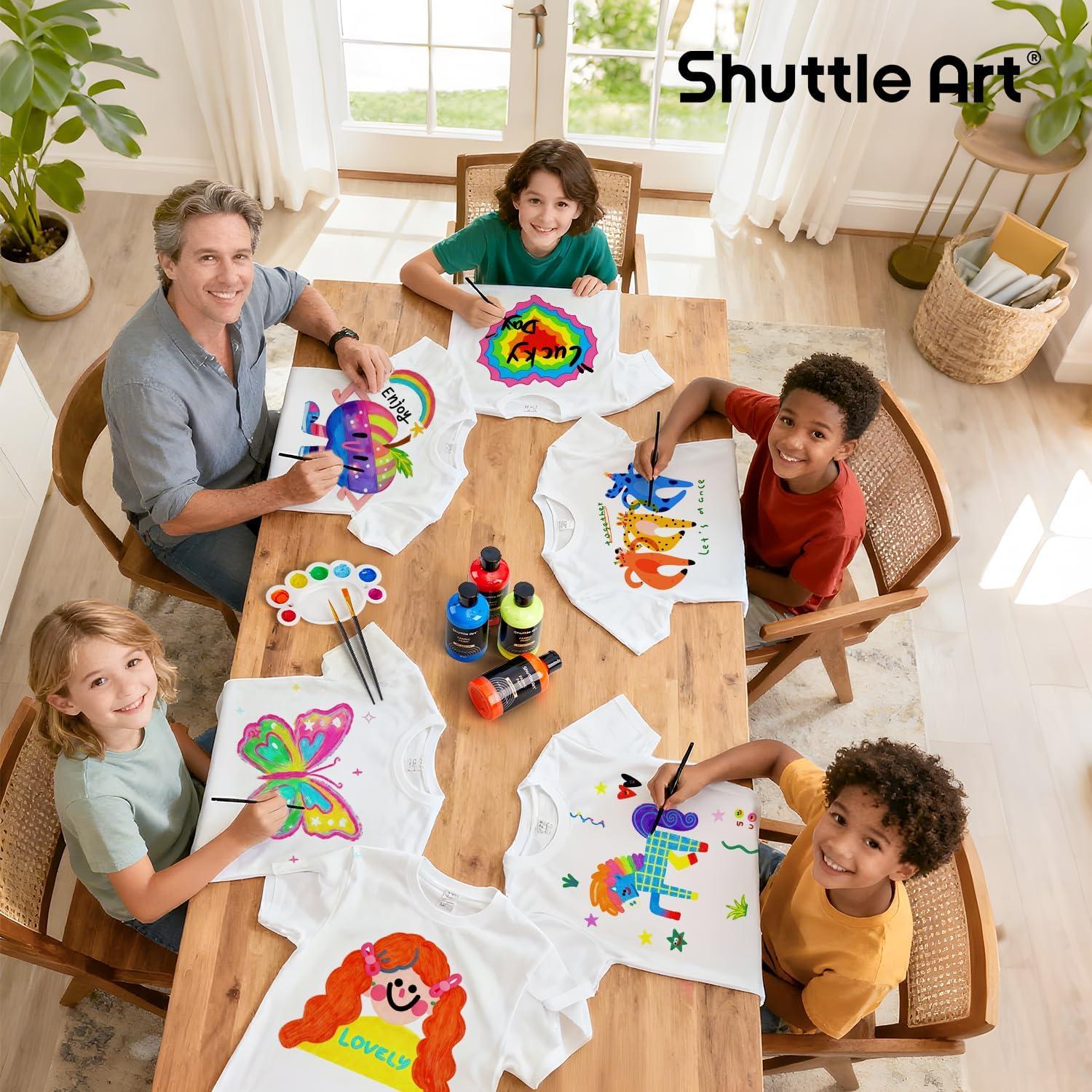 imageShuttle Art 18 Colors Fabric Paint 250ml845oz Permanent Soft Fabric Paint in Bottles with Brushes Palette Stencils NonToxic Textile Paint for TShirts Shoes Jeans Bags DIY ProjectsampampArt