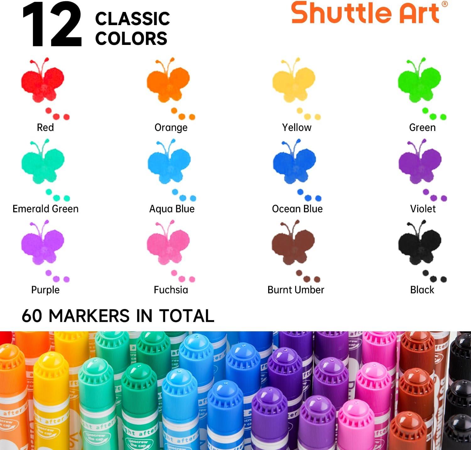 imageShuttle Art 60 Pack Dot Markers 12 Colors x 5 Sets Washable Bingo Daubers Fun Art Supplies for Kids and Preschoolers Non Toxic WaterBased