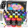 Shuttle Art 18 Colors Fabric Paint, 250ml/8.45oz, Permanent Soft Fabric Paint in Bottles with Brushes, Palette, Stencils, Non-Toxic Textile Paint for T-Shirts, Shoes, Jeans, Bags, DIY Projects&Art