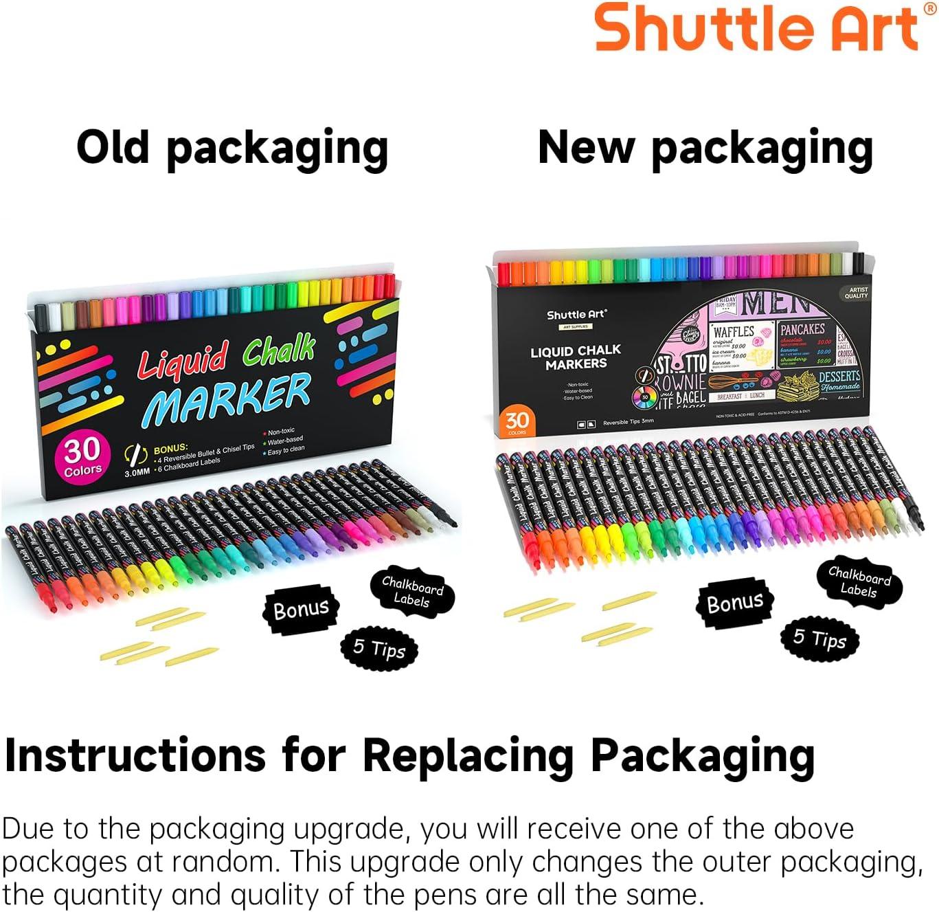imageShuttle Art Chalk Markers 30 Vibrant Colors Liquid Chalk Markers Pens for Chalkboards Windows Glass Cars Erasable 3mm Reversible Fine Tip with Chalkboard Labels for Office Home Supplies30 Colors