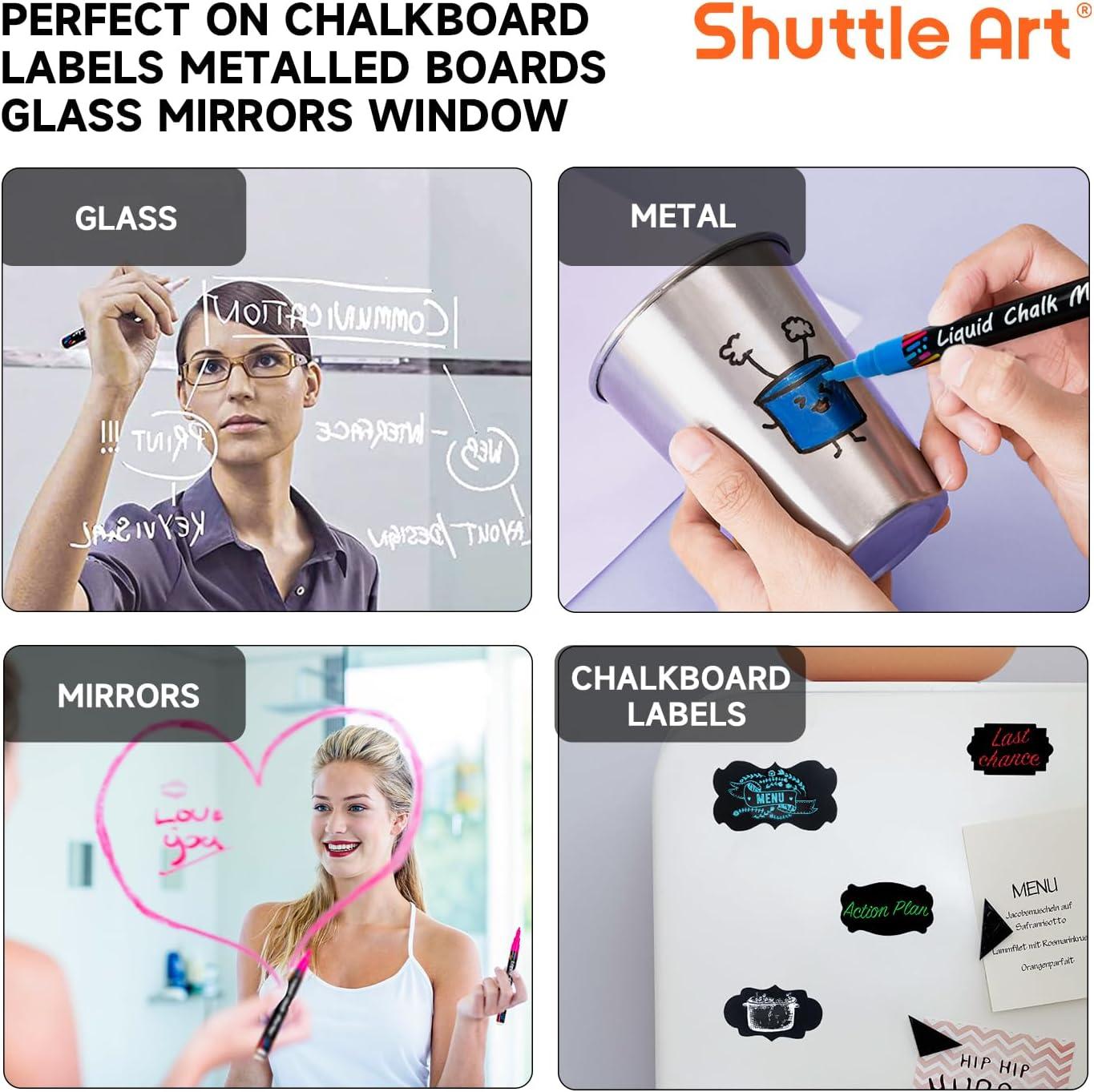 imageShuttle Art Chalk Markers 30 Vibrant Colors Liquid Chalk Markers Pens for Chalkboards Windows Glass Cars Erasable 3mm Reversible Fine Tip with Chalkboard Labels for Office Home Supplies30 Colors