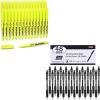 Shuttle Art School & Work Supplies Bundle, 48 Pack Black Retractable Gel Pens + 30 Pack Yellow Chisel Tip Highlighters for Writing Journaling Taking Notes School Office Home