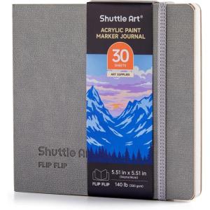 Shuttle Art Acrylic Paint Marker Journal – 30 Sheets 3.94×3.94 Watercolor Journal with 140LB (300 GSM) Watercolor Paper for Acrylic Markers & Watercolor(5.51×5.51 in)