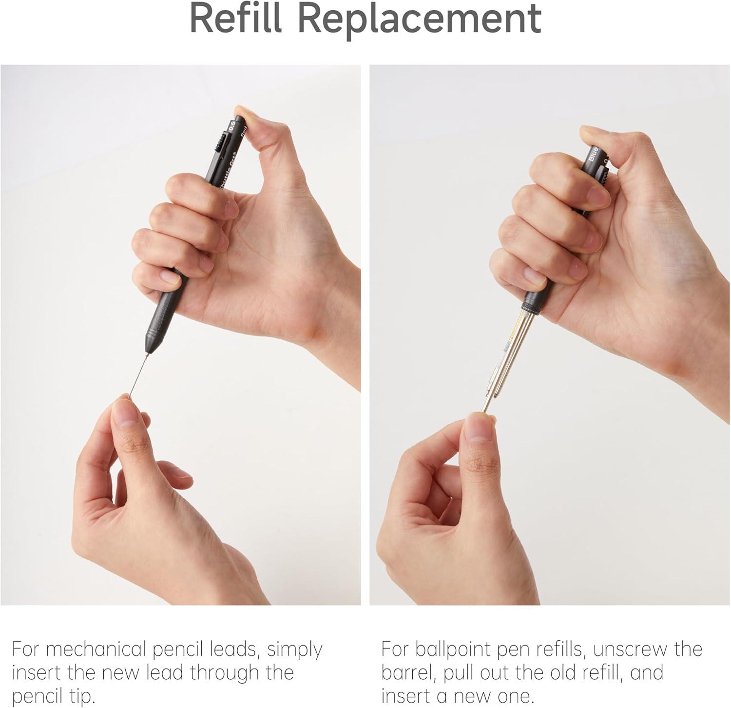 imageShuttle Art 4 in 1 Multicolor Pen 2 Pack Retractable Ballpoint Pens with 10mm Black Blue Red Ink and 05mm Mechanical Pencil Multifunction Pens Gift Set for Writing Note Taking School Office Home