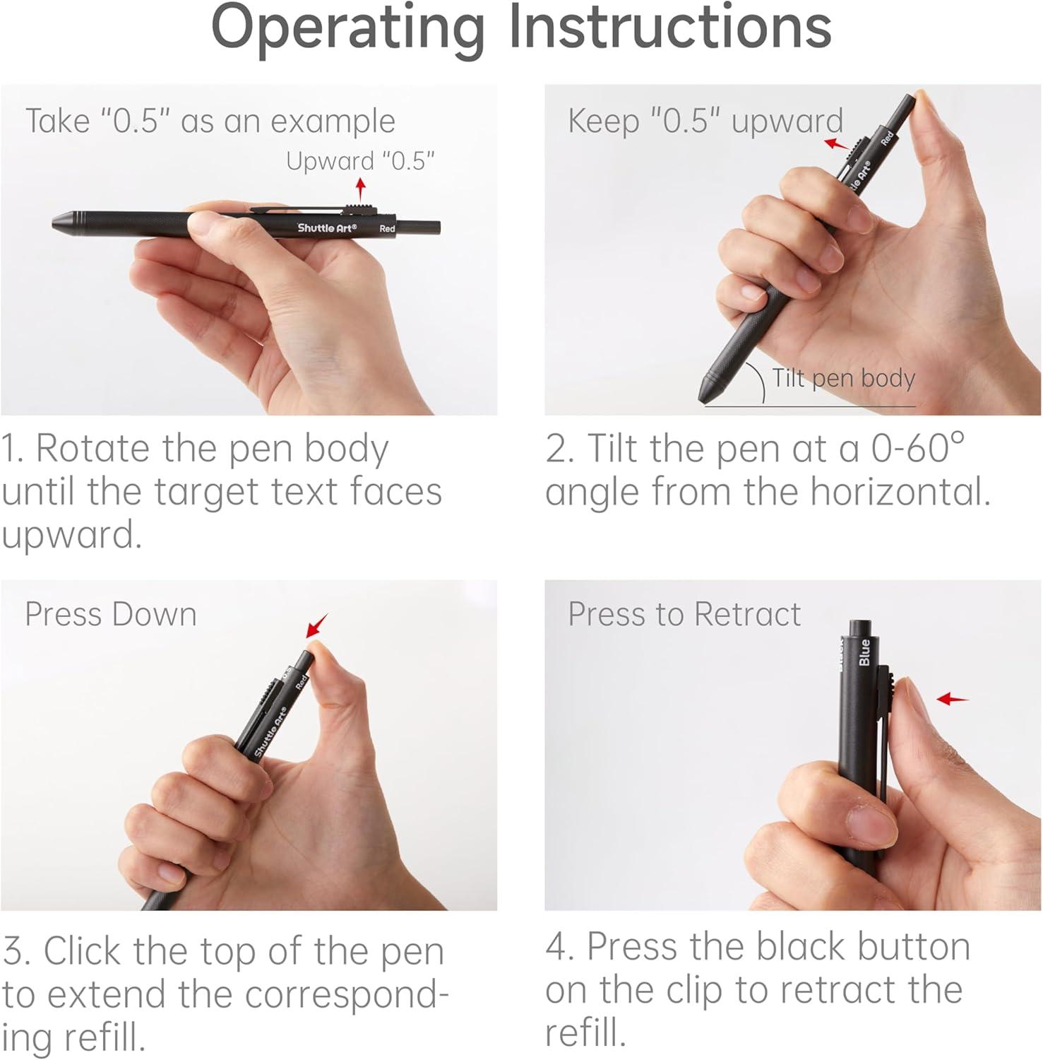 imageShuttle Art 4 in 1 Multicolor Pen 2 Pack Retractable Ballpoint Pens with 10mm Black Blue Red Ink and 05mm Mechanical Pencil Multifunction Pens Gift Set for Writing Note Taking School Office Home