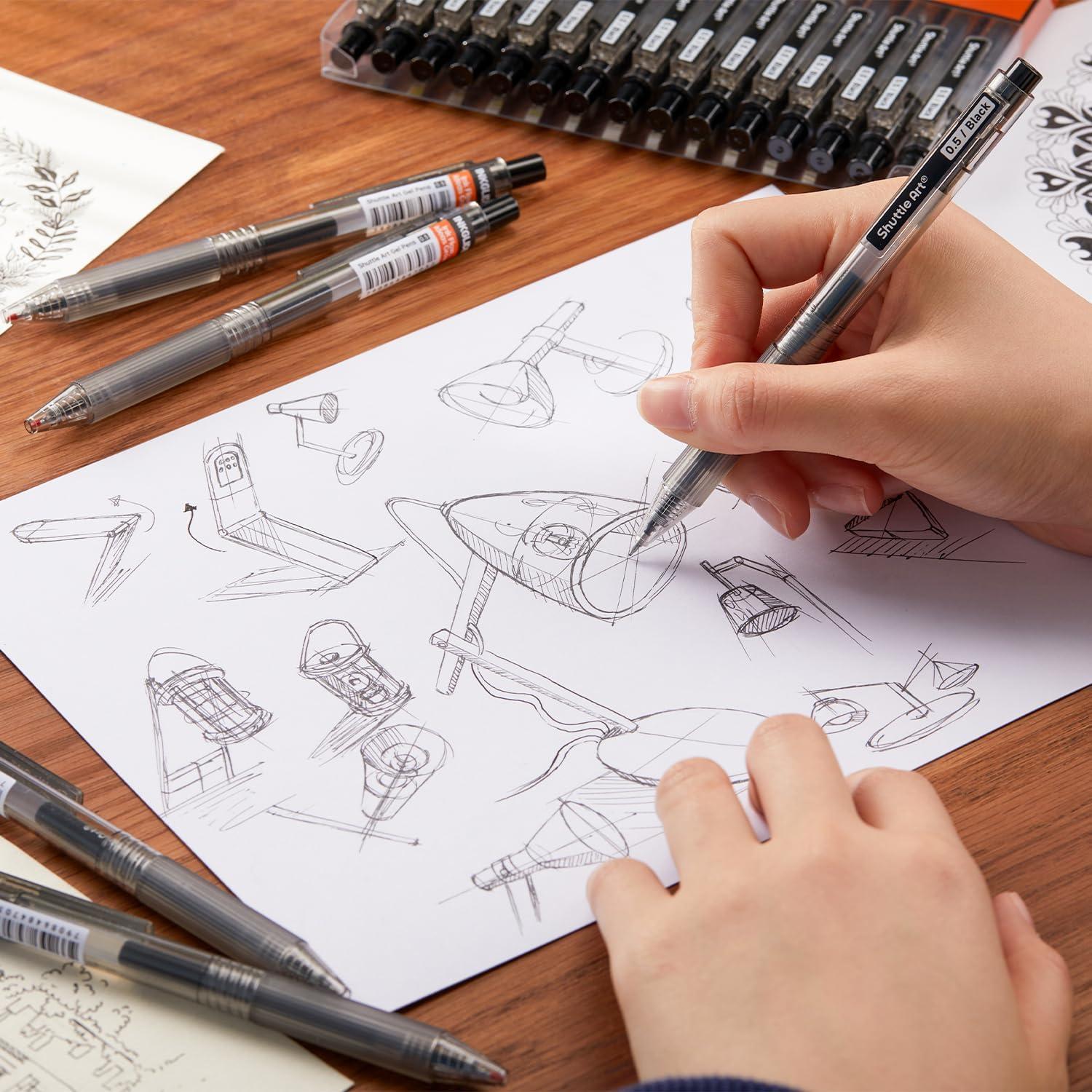 imageShuttle Art Black Gel Pens Ink Glide Series 90 Pack Retractable 05mm Fine Point Rollerball Gel Ink Pens Bulk Set Quick Drying Smooth Writing with Grip for Journaling Note Taking Office School Home90